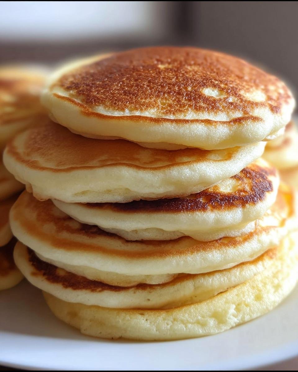 A stack of golden brown best fluffy pancake, showcasing their light and airy texture.