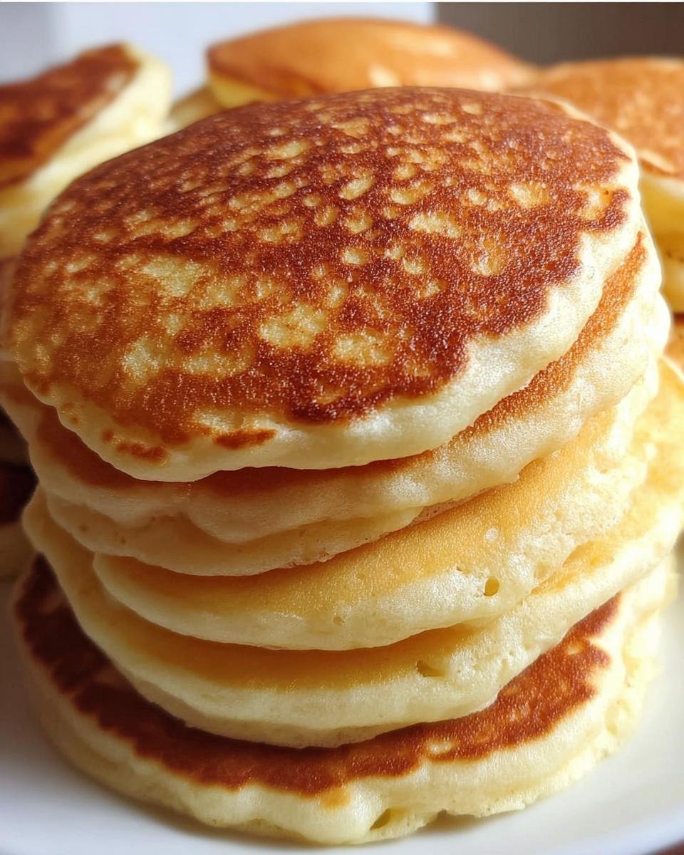 A stack of golden brown best fluffy pancake, showcasing their light and airy texture.