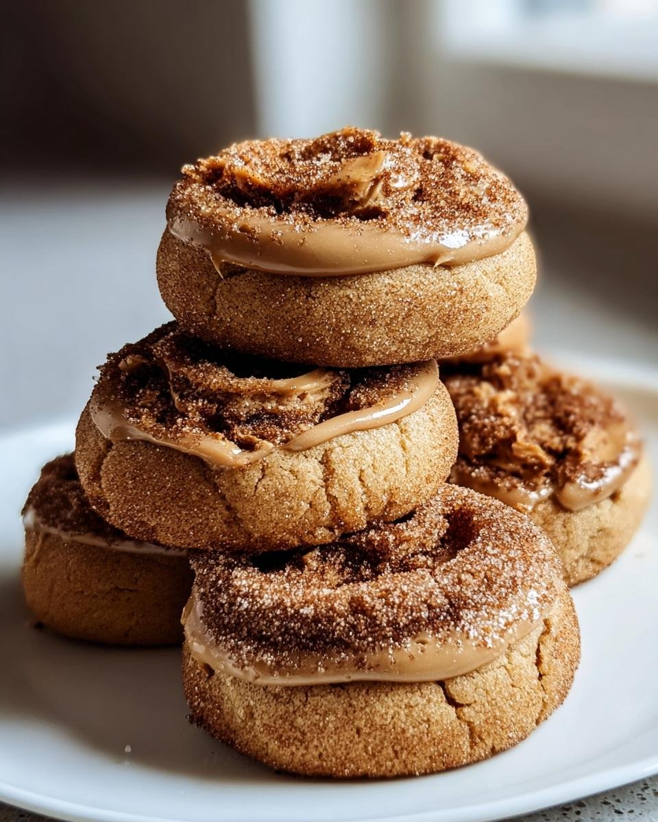 A stack of delicious Biscoff Cookie Butter Cinnamon cookies on a white plate, ready to eat.