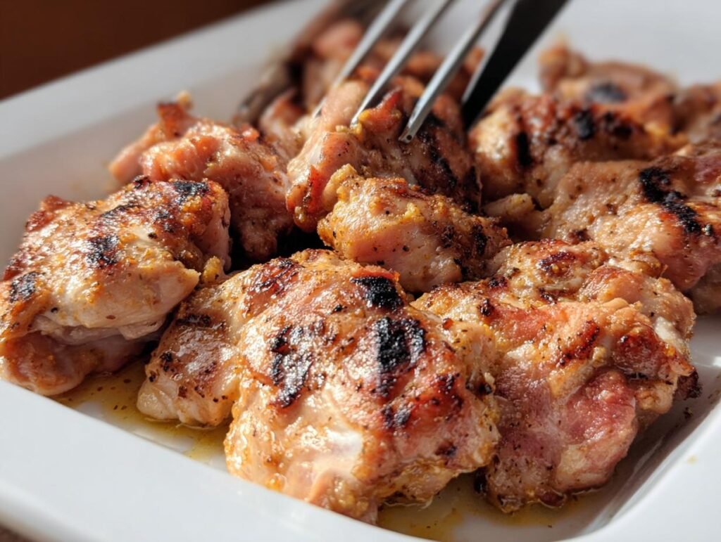 Close-up of grilled chicken pieces marinated for flavor, ready to eat. Perfect Grilled Chicken Marinade.