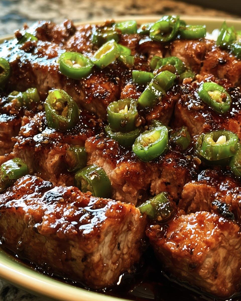 Close-up of sliced Jalapeno Glazed Pork Tenderloin, topped with fresh jalapenos.