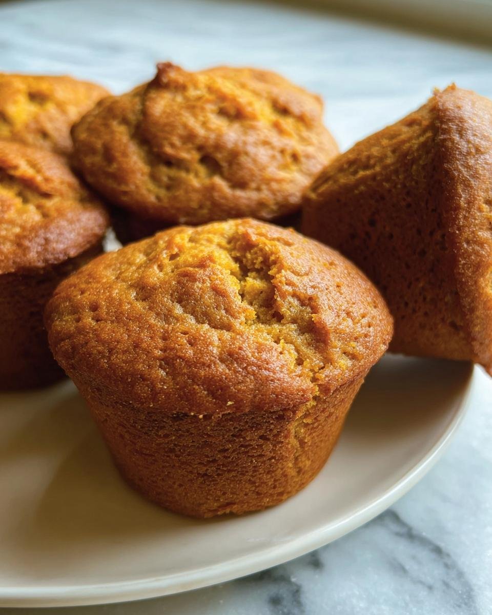 A plate of freshly baked Pumpkin Cottage Cheese Muffins, golden brown and ready to eat.