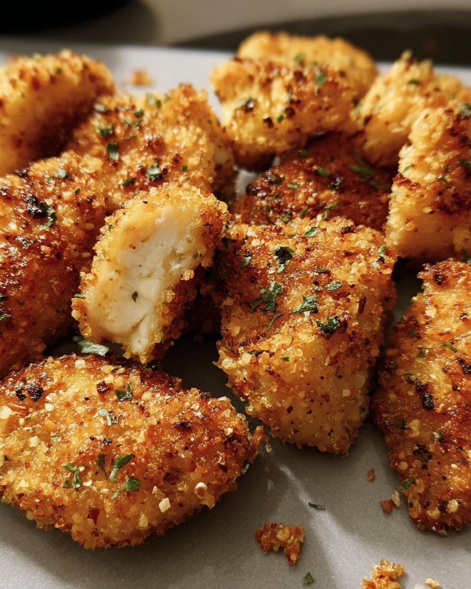 Close-up of Ranch-Crusted Chicken Bites, showing the crispy crust and tender chicken inside.