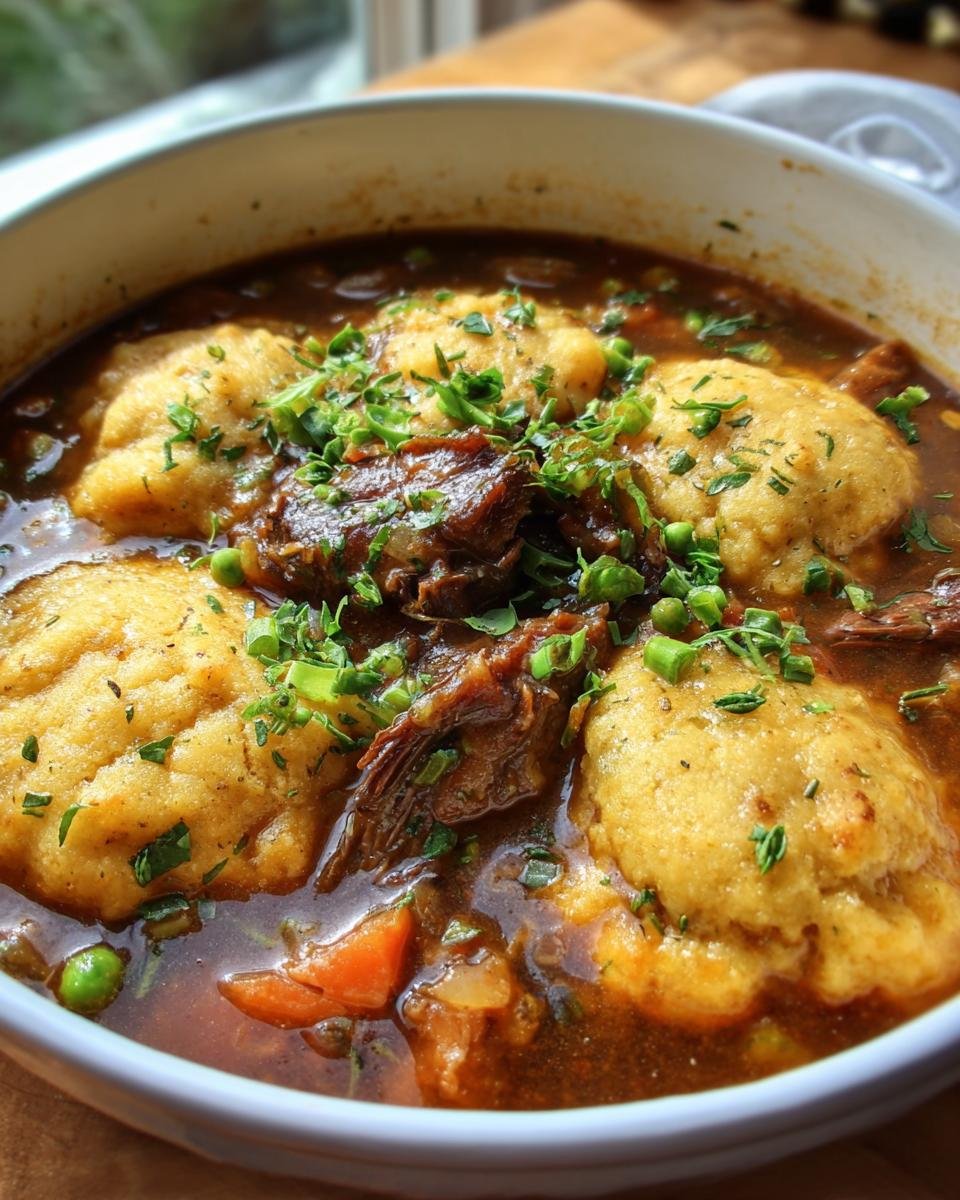 A bowl of Rib Cornmeal Dumpling Soup, featuring tender ribs, fluffy dumplings, and fresh herbs.