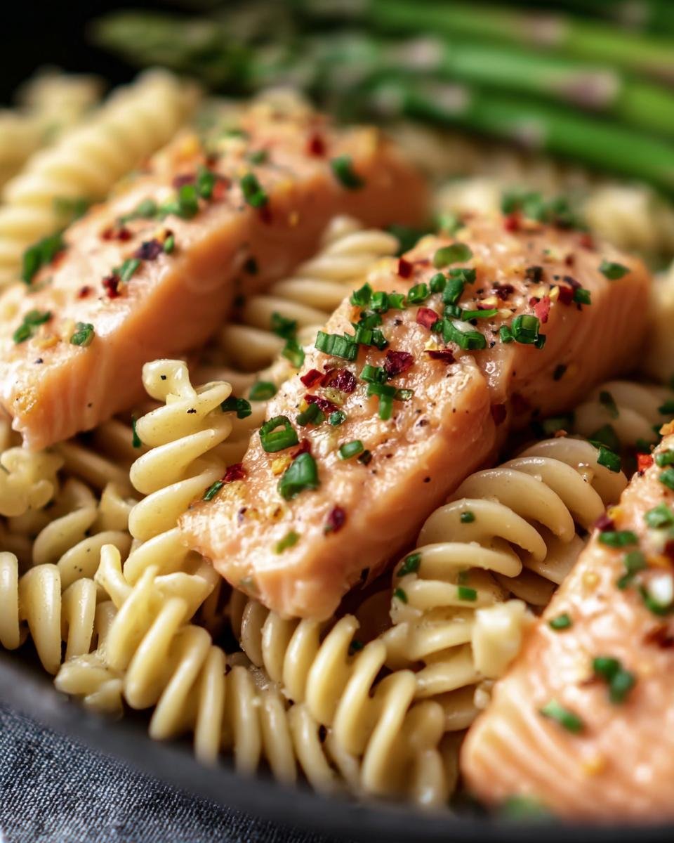 Salmon fillets served over pasta, garnished with herbs, a delicious option for Diabetic-friendly low-carb recipes.