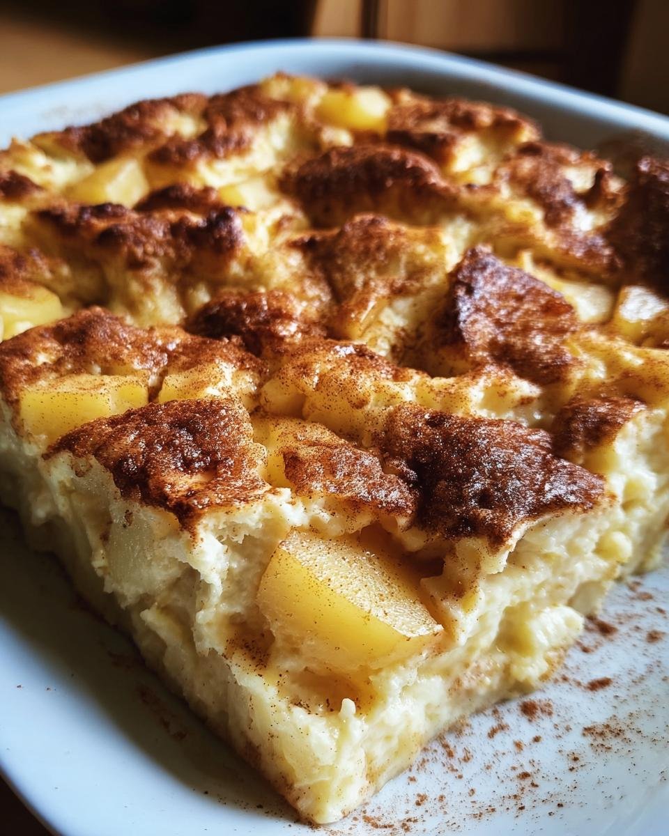 A slice of Apple Cinnamon Cottage Cheese Bake, showcasing the apples and cinnamon topping.