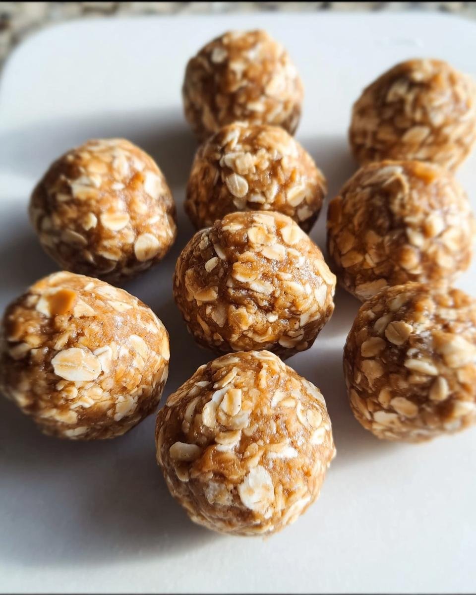 A close-up of several Best Butterscotch Protein Balls, showing the oats and texture, arranged on a white surface.