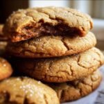 A stack of freshly baked Brown Sugar Cookies, one with a bite taken out to show the soft interior.
