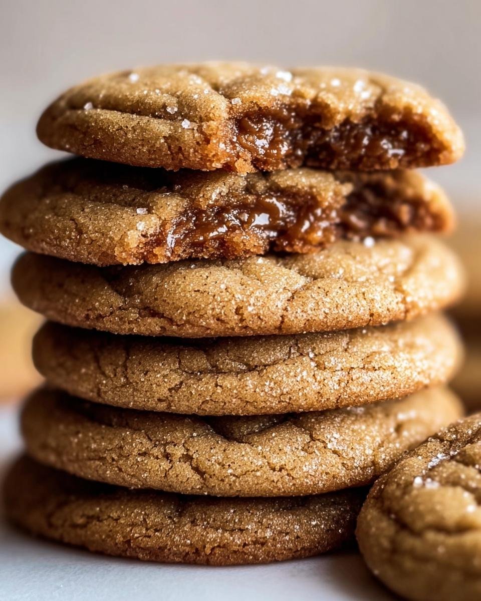 A stack of freshly baked Brown Sugar Cookies, one with a bite taken out to show the soft interior.
