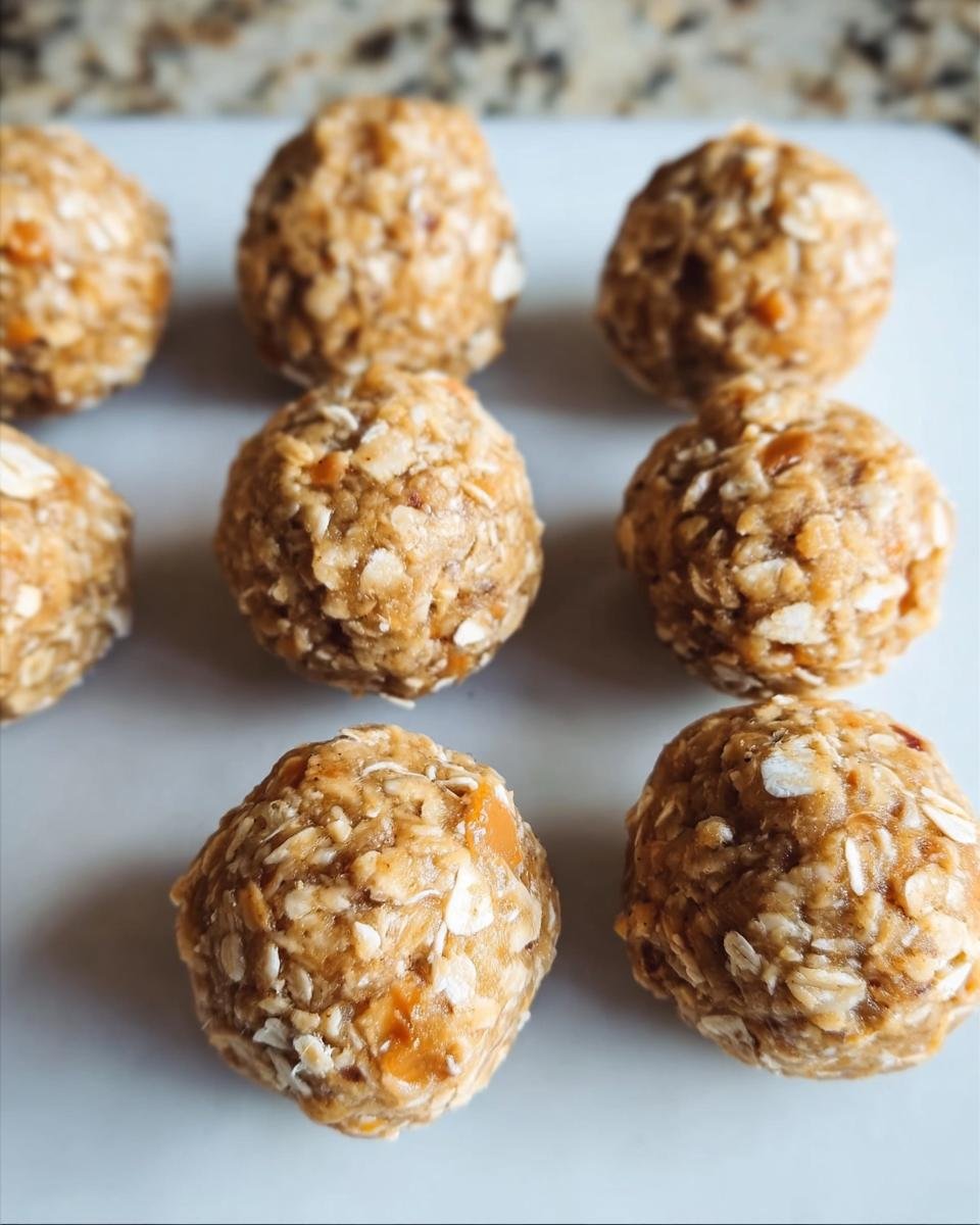 Close-up of homemade Best Butterscotch Protein Balls made with oats and butterscotch chips, arranged on a white tray.