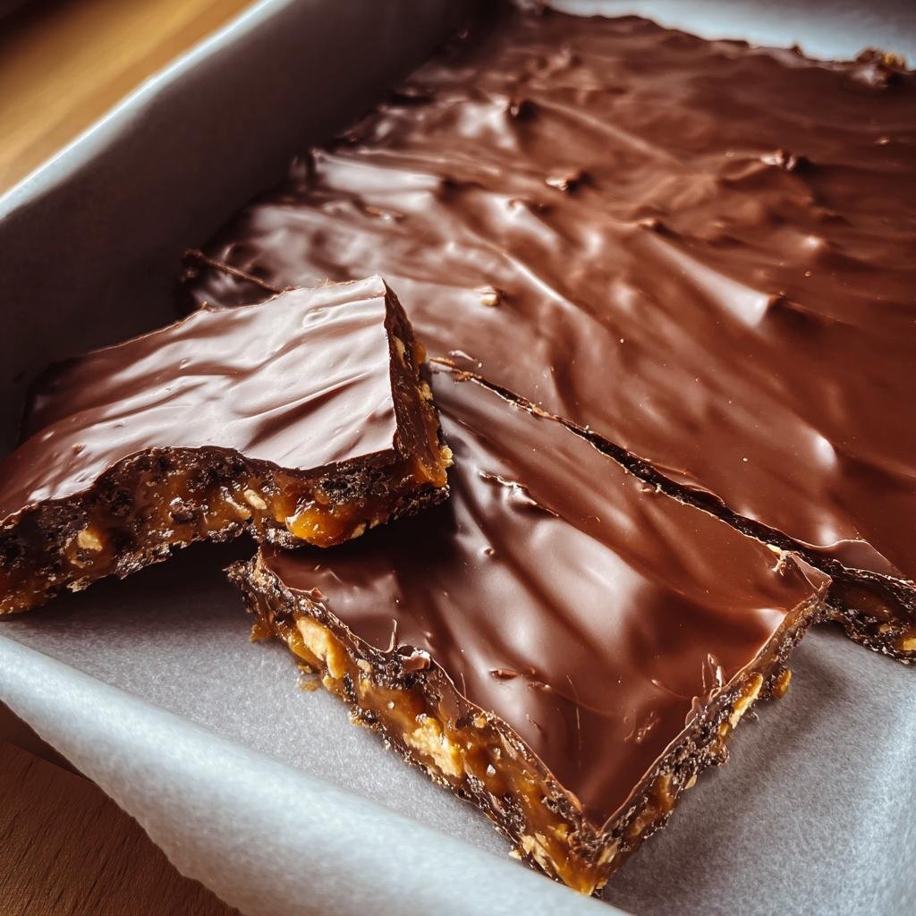 Slices of homemade Classic Christmas Toffee with chocolate and nuts, ready to serve.