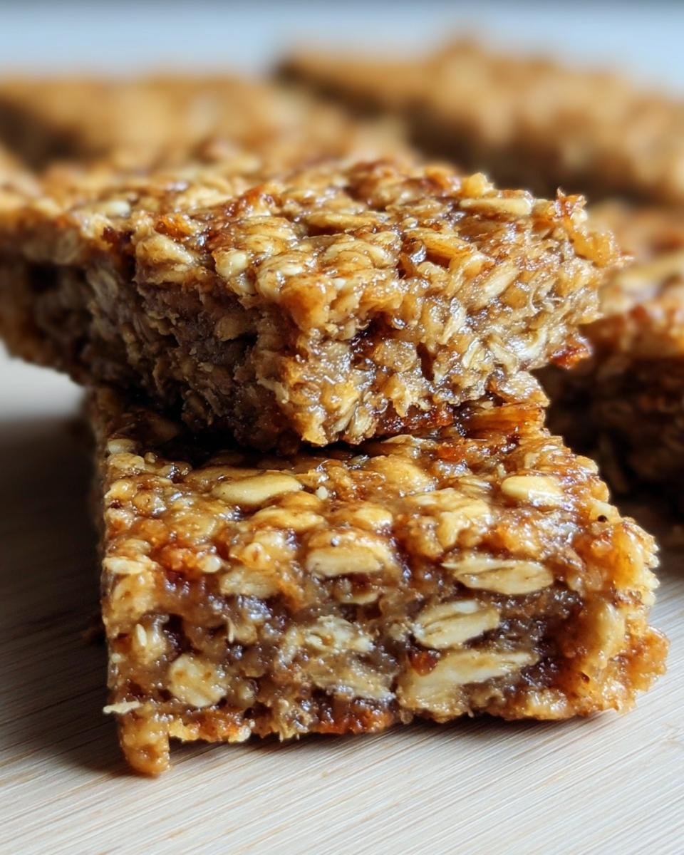 A stack of homemade Energizing Banana Oatmeal Bars, showcasing the texture and ingredients.