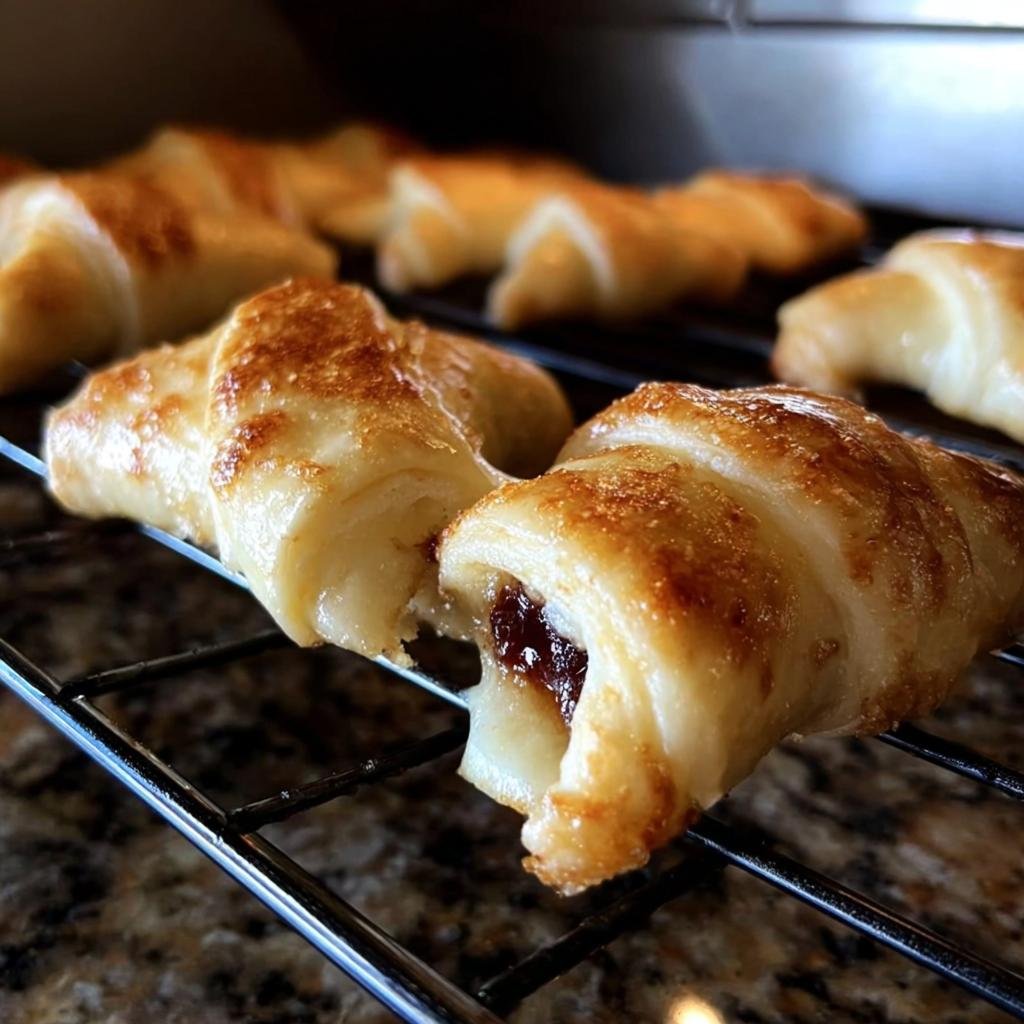 Freshly baked Crescent Rolls with a Fig and Brie filling cooling on a wire rack.