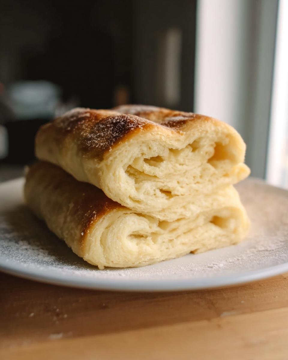 Two pieces of Gordon Ramsay’s Puff Pastry stacked on a white plate, showcasing the flaky layers and golden-brown crust.