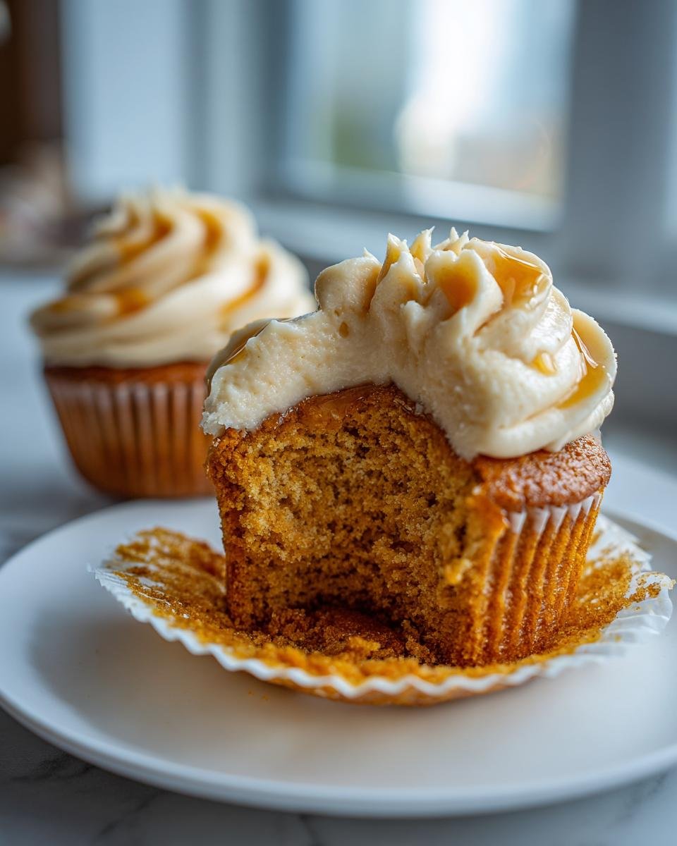 A Harry Potter Butterbeer Cupcake with a bite taken out, revealing the moist interior and butterbeer frosting.