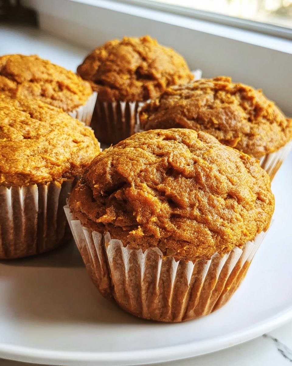 A plate of freshly baked Healthy Greek Yogurt Pumpkin Muffins, ready to eat.