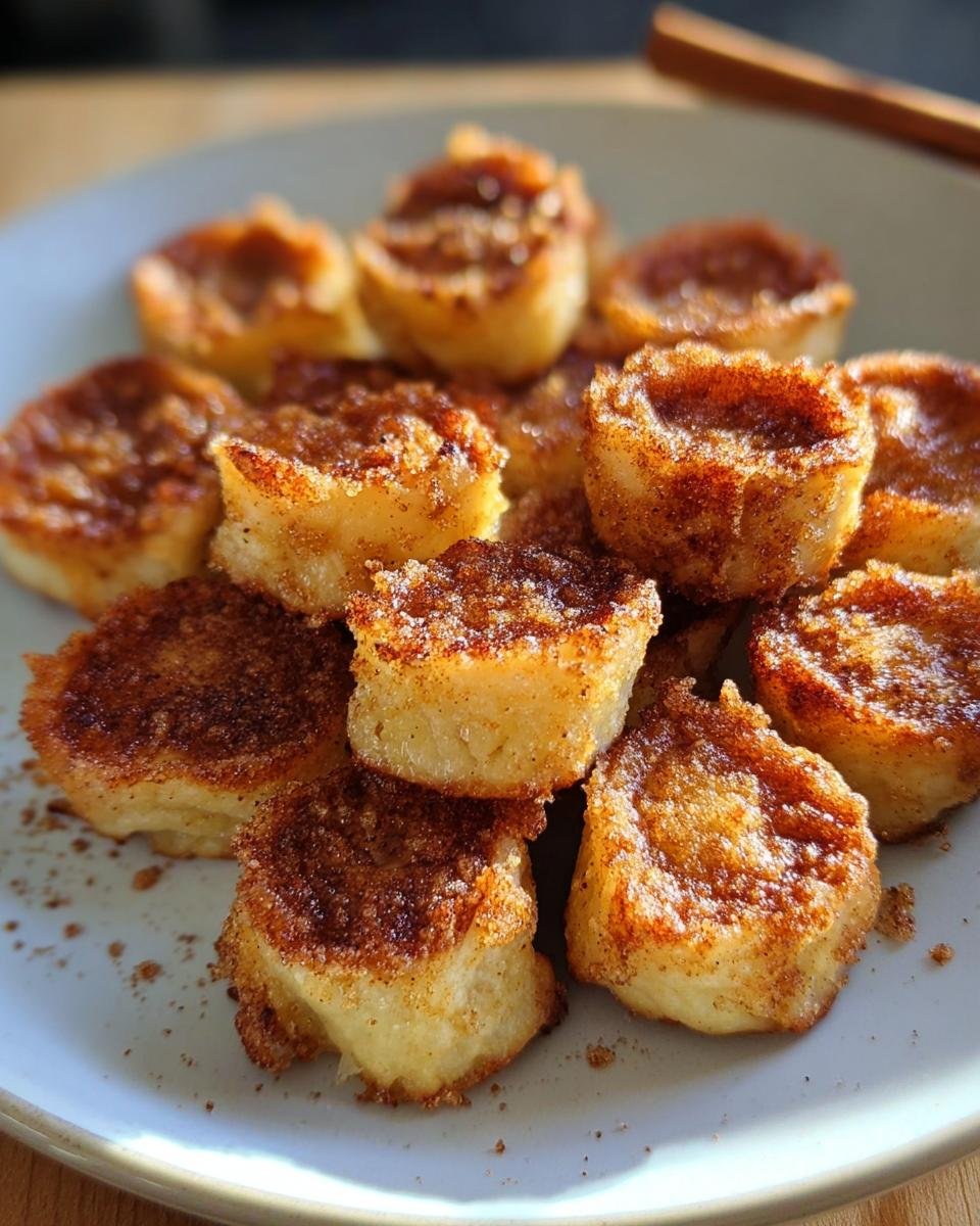 A plate of freshly baked Keto Cinnamon Cheese Bites, golden brown and sprinkled with cinnamon.