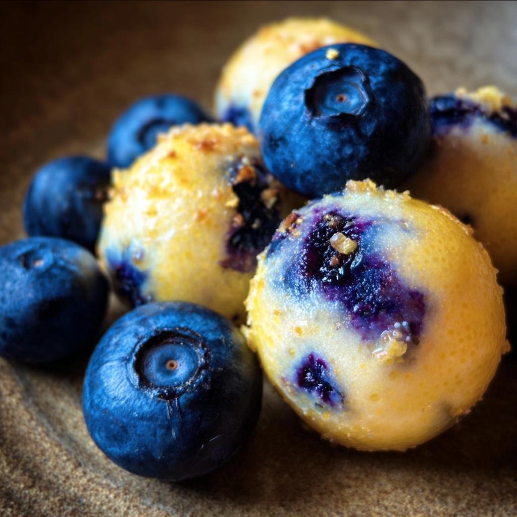 Close-up of Lemon Blueberry Cottage Cheese bites with fresh blueberries.