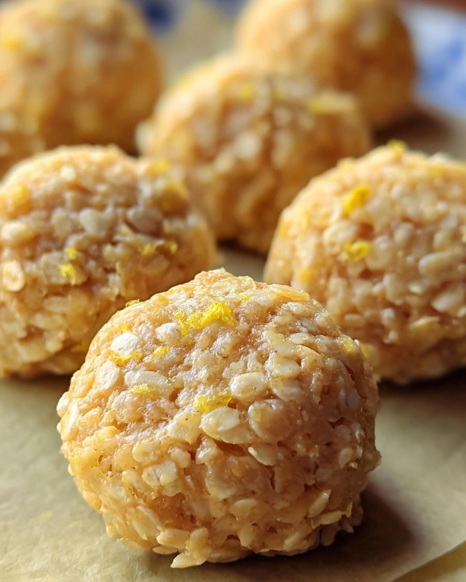 Close-up of Lemon Oatmeal No-Bake Cookies, showing texture and lemon zest.