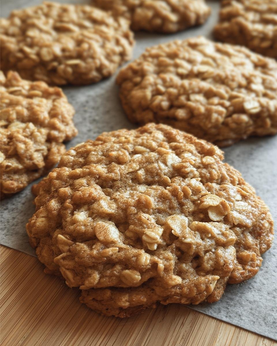 Freshly baked Low Sugar Applesauce Oatmeal Cookies cooling on a tray, ready to eat.
