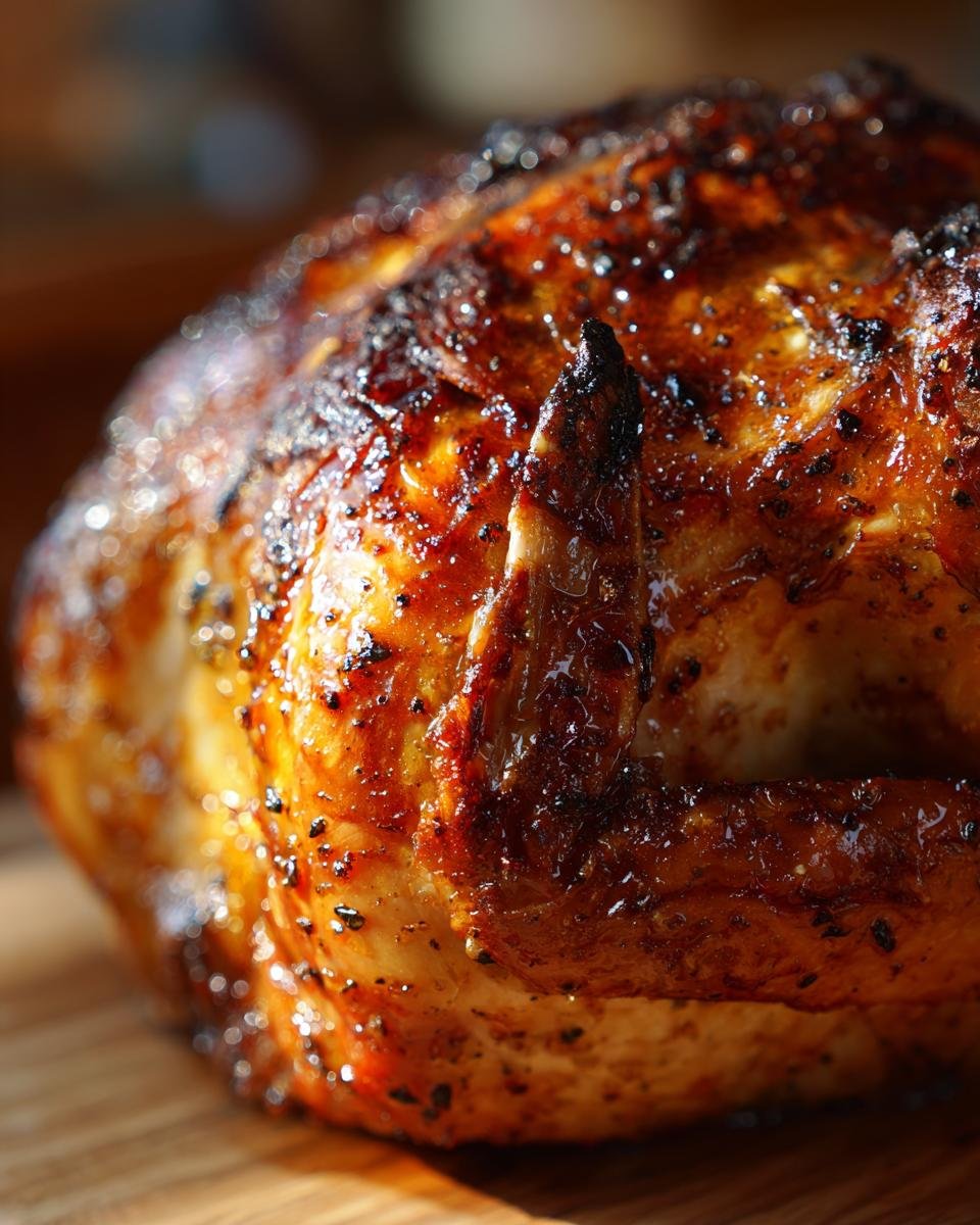 Close-up of a beautifully roasted Orange Glazed Turkey Breast, showcasing its golden-brown skin and juicy appearance.