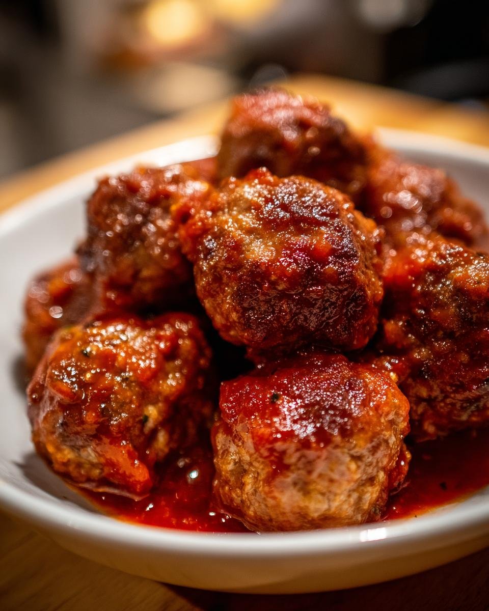 Close-up of a bowl of delicious Turkey Meatballs In Marinara sauce, ready to be served.