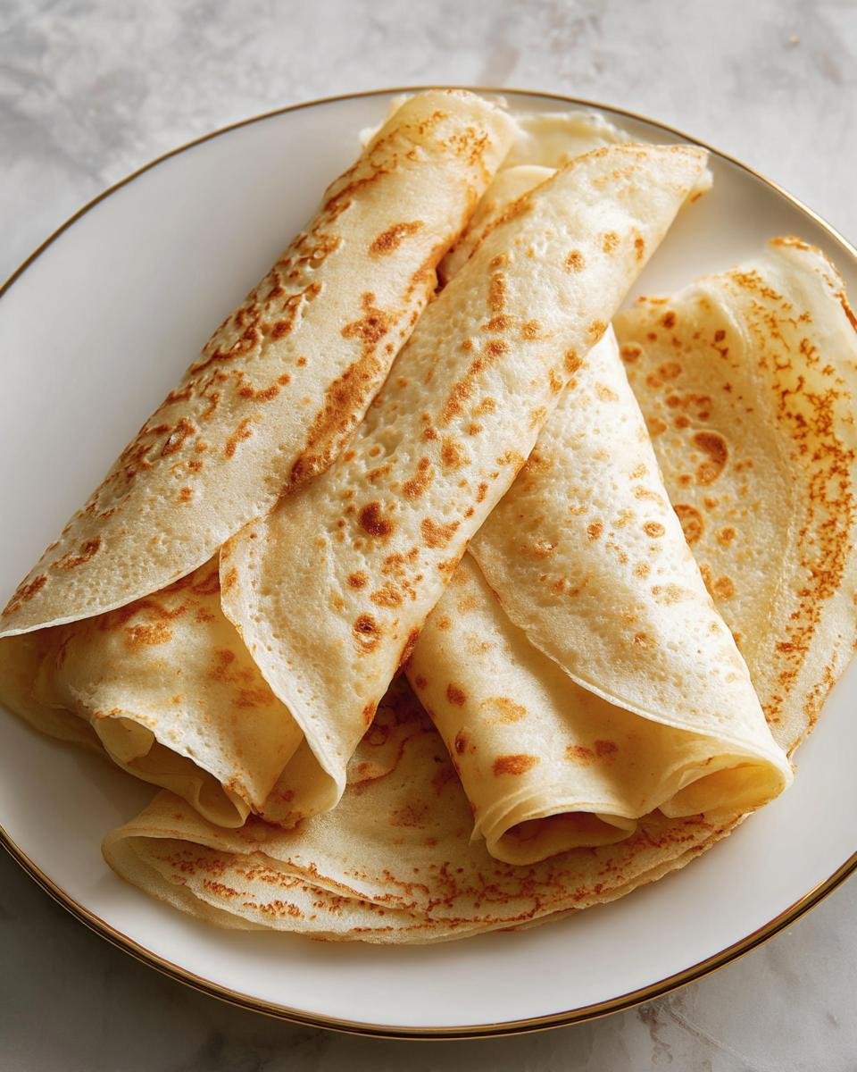 A stack of golden Two-Ingredient Cottage Cheese Wraps on a white plate.