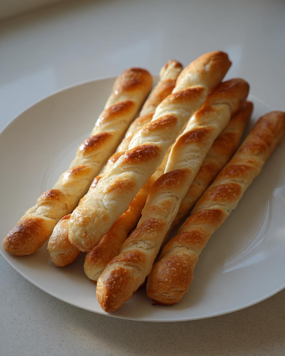 Several freshly baked Witch-Finger Breadsticks arranged on a white plate, ready to be served as a Halloween treat.