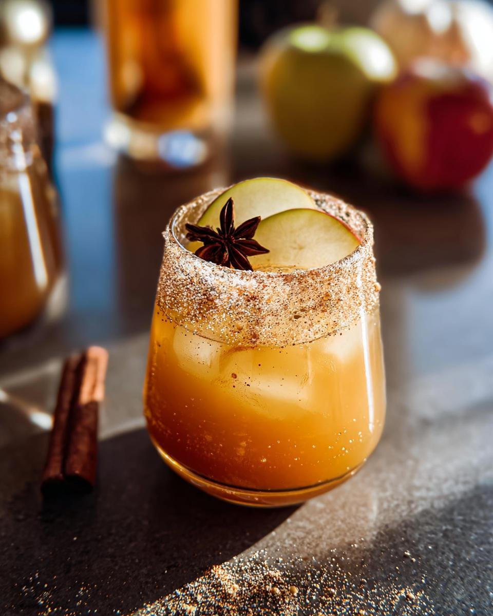 A festive glass of Apple Cider Punch garnished with apple slices, star anise, and a cinnamon-sugar rim.