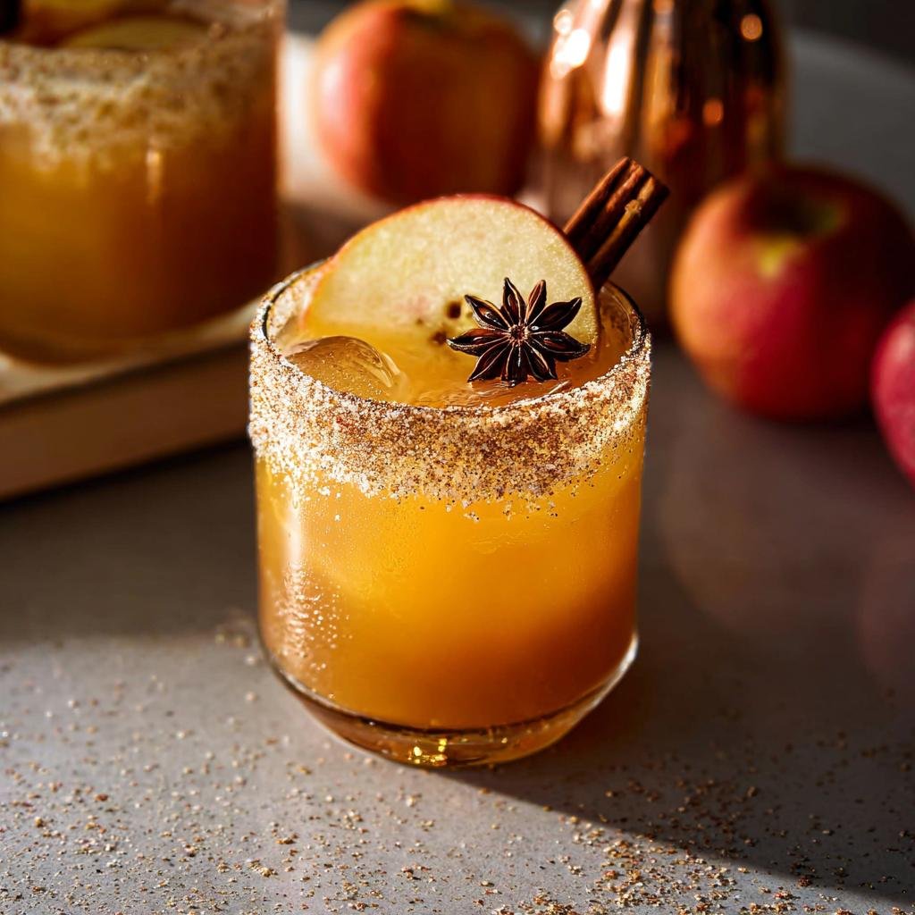 A festive glass of Apple Cider Punch garnished with a cinnamon-sugar rim, apple slice, and star anise.