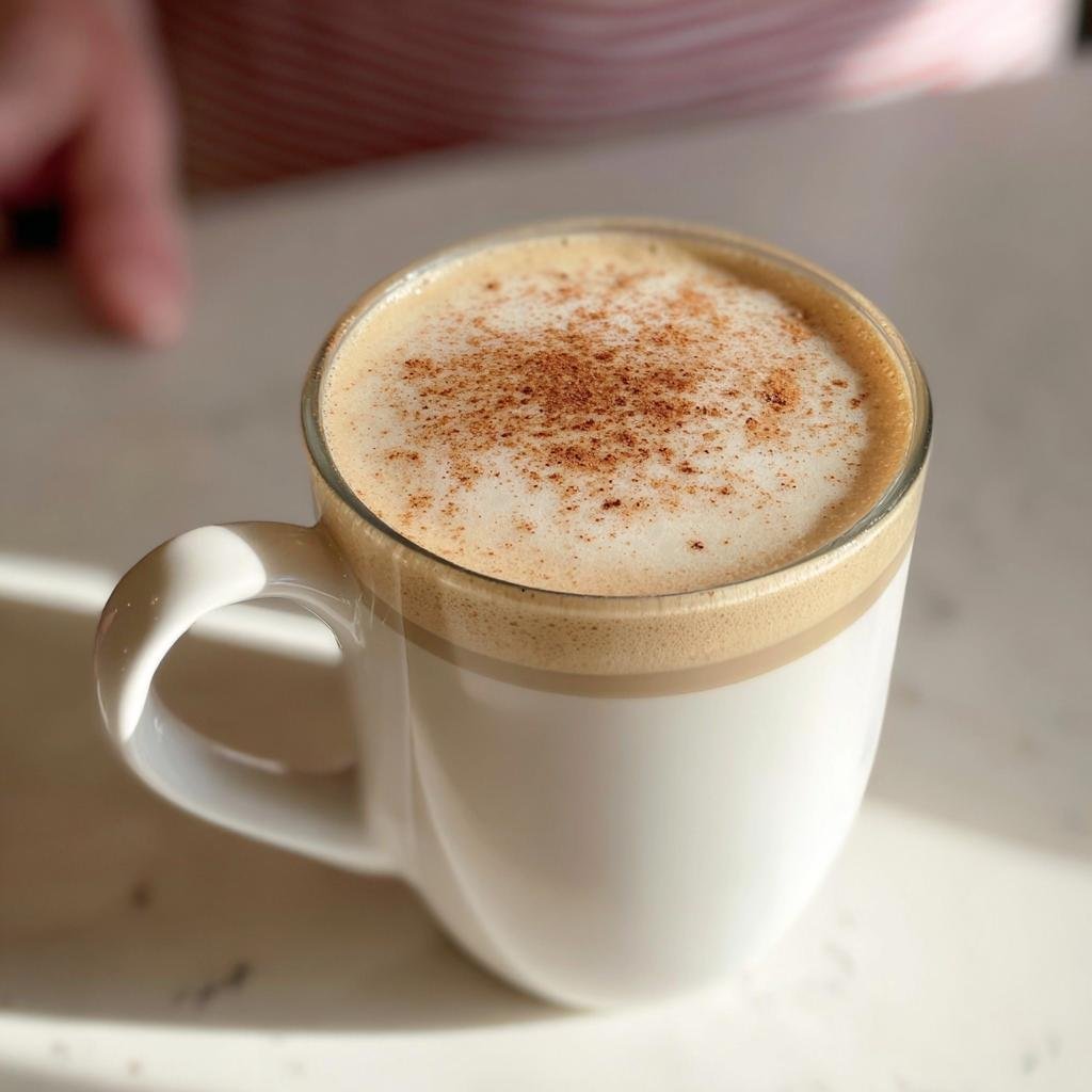 Close-up of a hot Chai Tea Latte in a white mug, topped with thick foam and sprinkled cinnamon.
