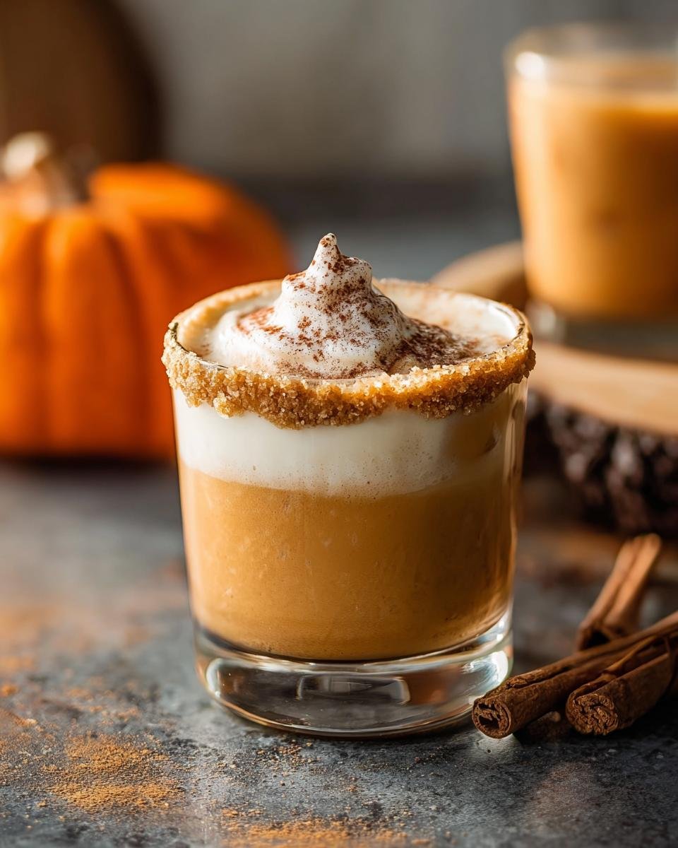A close-up of a Pumpkin Spice White Russian topped with whipped cream and cinnamon, featuring a sugar rim.
