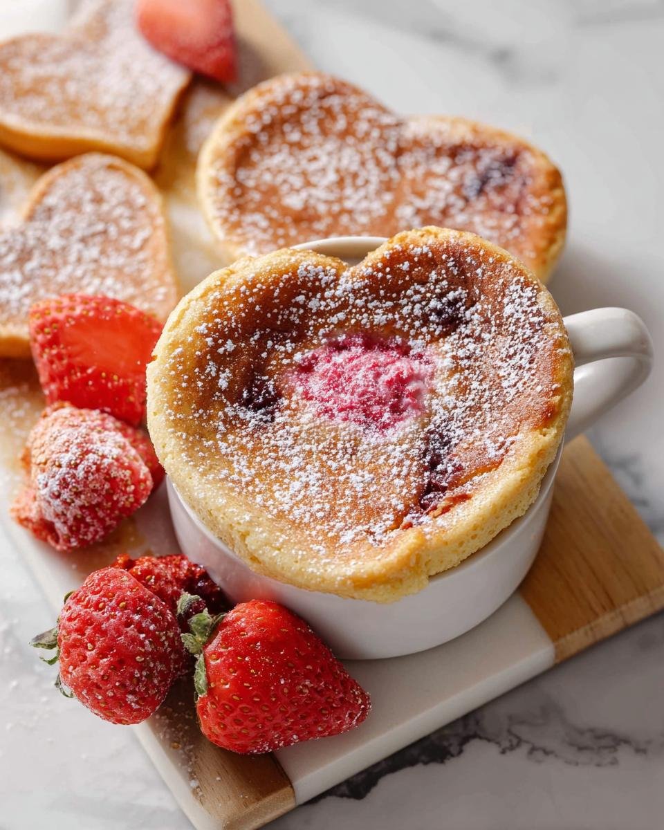 Close-up of a 5-Ingredient Healthy Valentine’s Dessert Cup dusted with powdered sugar, served with fresh strawberries.