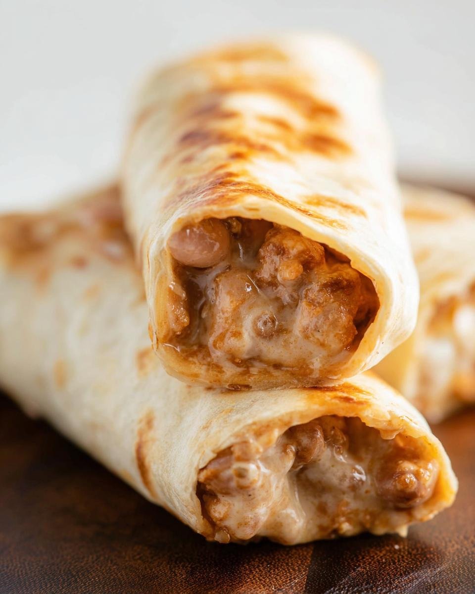 Close-up of two cheesy, meaty burritos, perfect for Easy Healthy Dinner Recipes for Busy Nights.