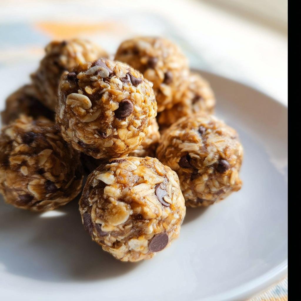 Close-up of several chocolate chip energy bites made with oats, perfect for Low-Calorie Snacks for January.