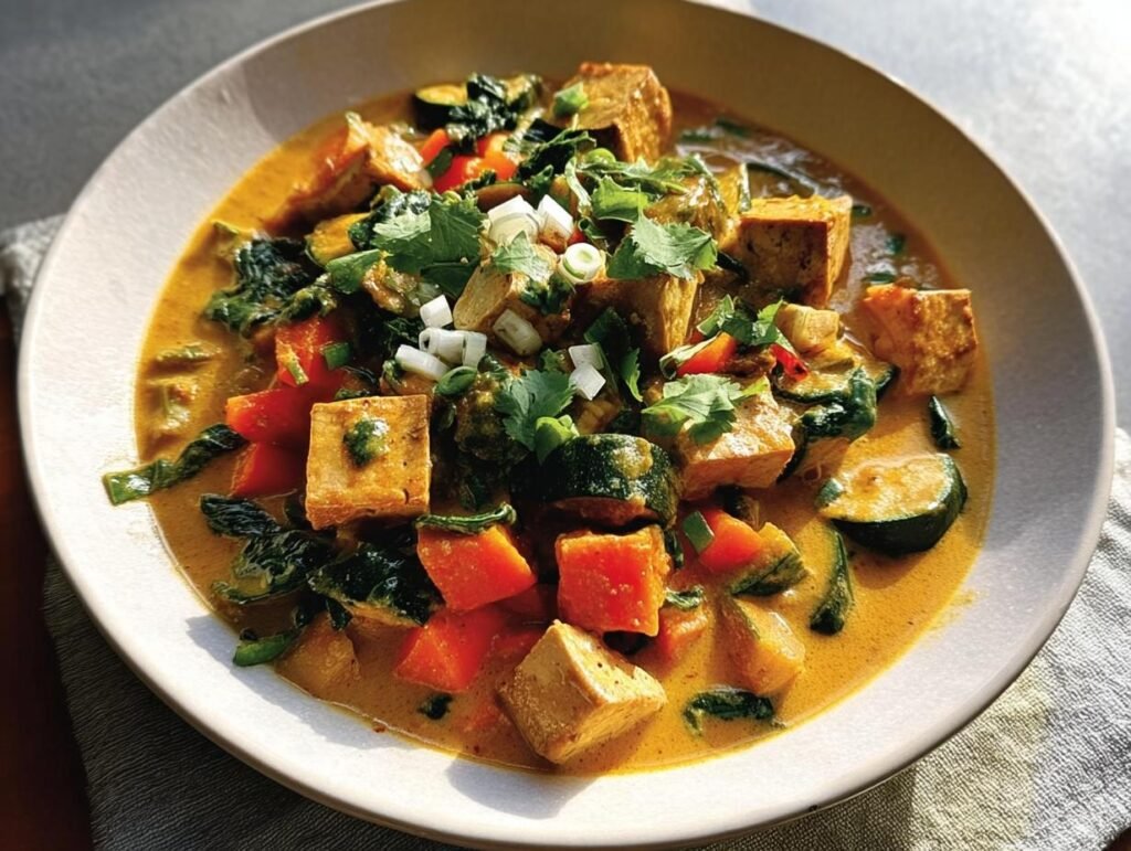 A vibrant bowl of tofu and vegetable curry, perfect for clean eating dinner recipes made easy.