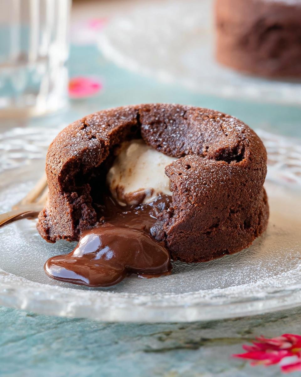 A warm chocolate lava cake with molten center oozing out, perfect for Valentine’s Day Healthy Dessert Ideas.