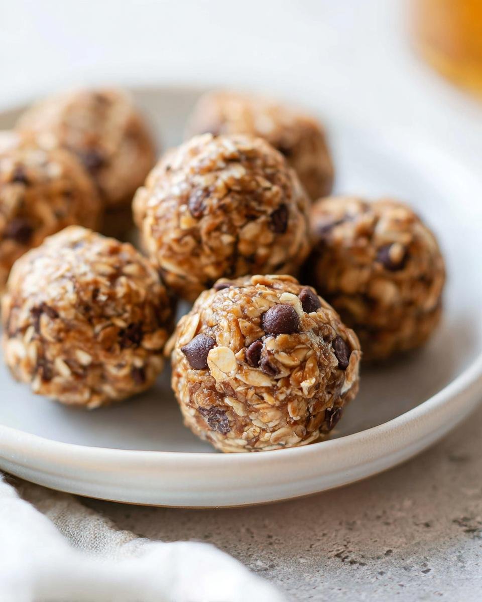 Close-up of chocolate chip oatmeal energy bites, perfect for Low-Calorie Snacks for January.