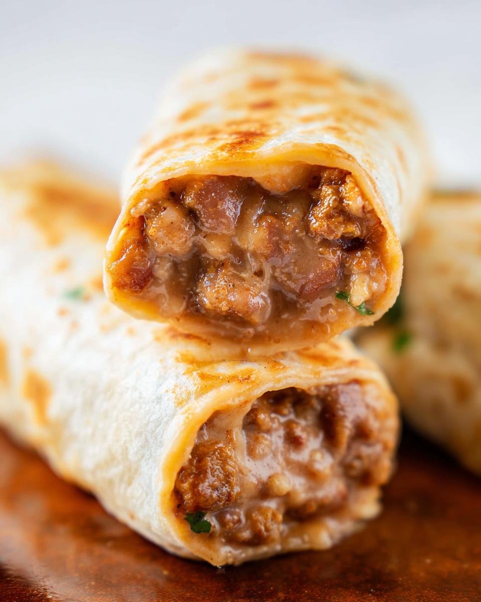 Close-up of a savory, cheesy burrito cut in half, showcasing the filling, perfect for Easy Healthy Dinner Recipes.