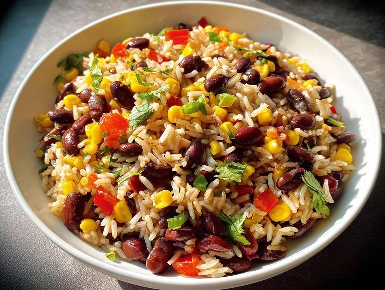 A bowl of black bean and corn rice, a perfect example of Quick Healthy Meals for Weight Balance.