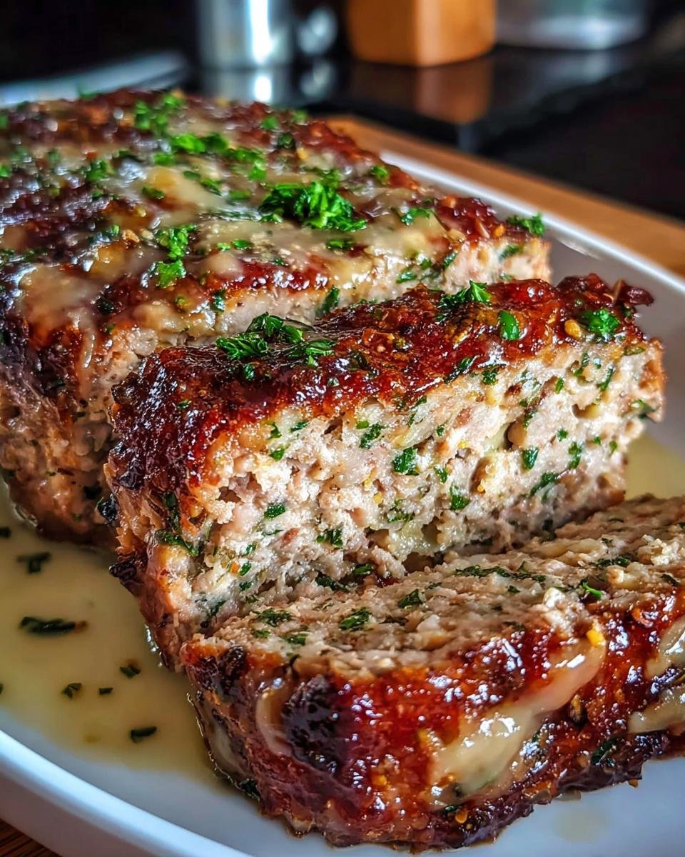 Close-up of sliced meatloaf with a glaze and parsley, representing one of the Healthy Meals You Can Prep in Under 1 Hour.