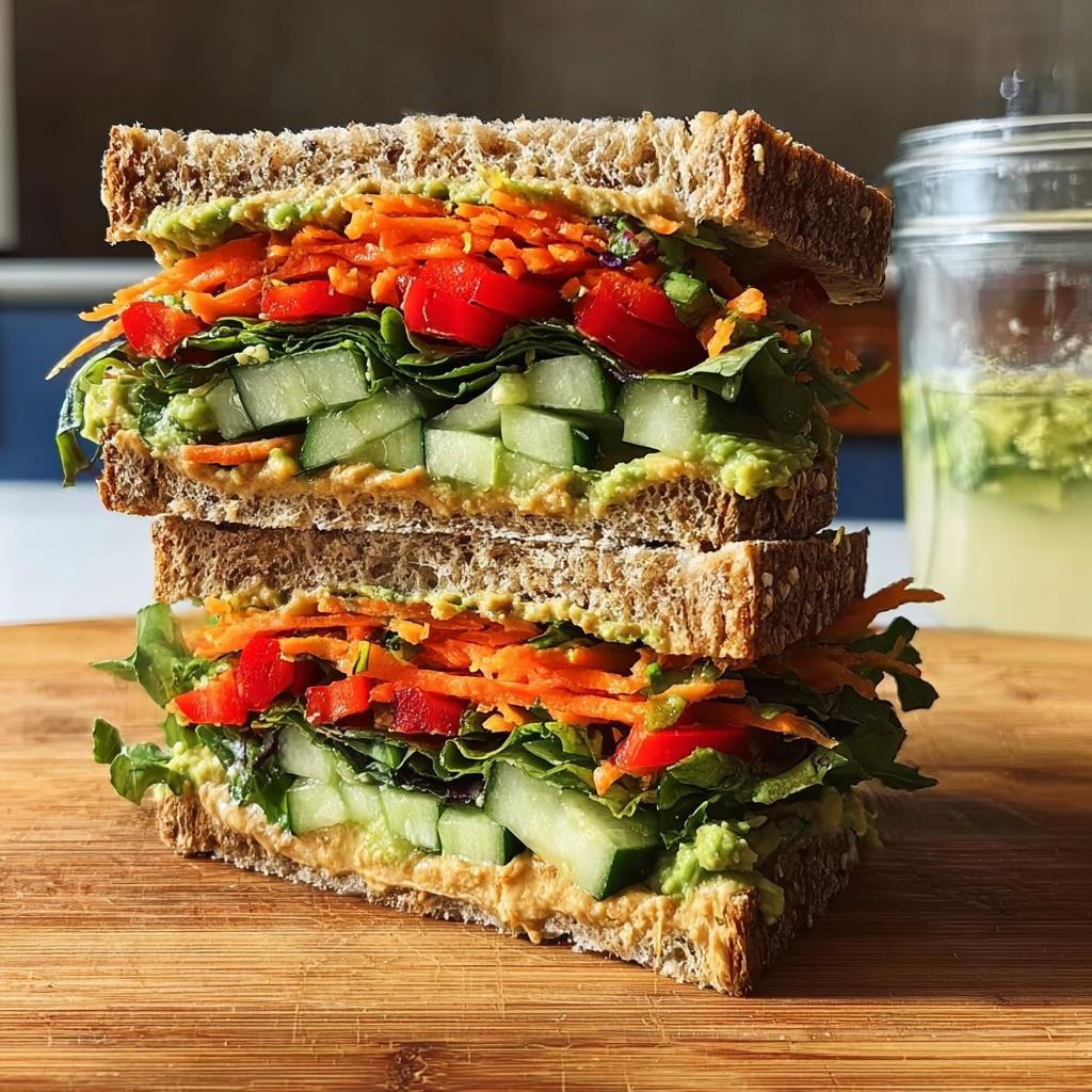 A tall, stacked sandwich packed with fresh vegetables, perfect for Light & Fresh Lunch Ideas.