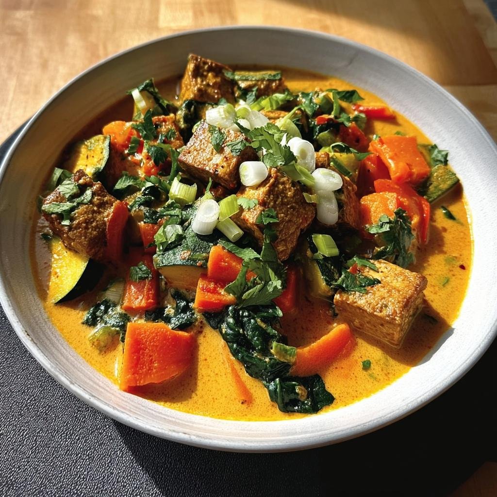 A vibrant bowl of tofu and vegetable curry, perfect for Clean Eating Dinner Recipes Made Easy.