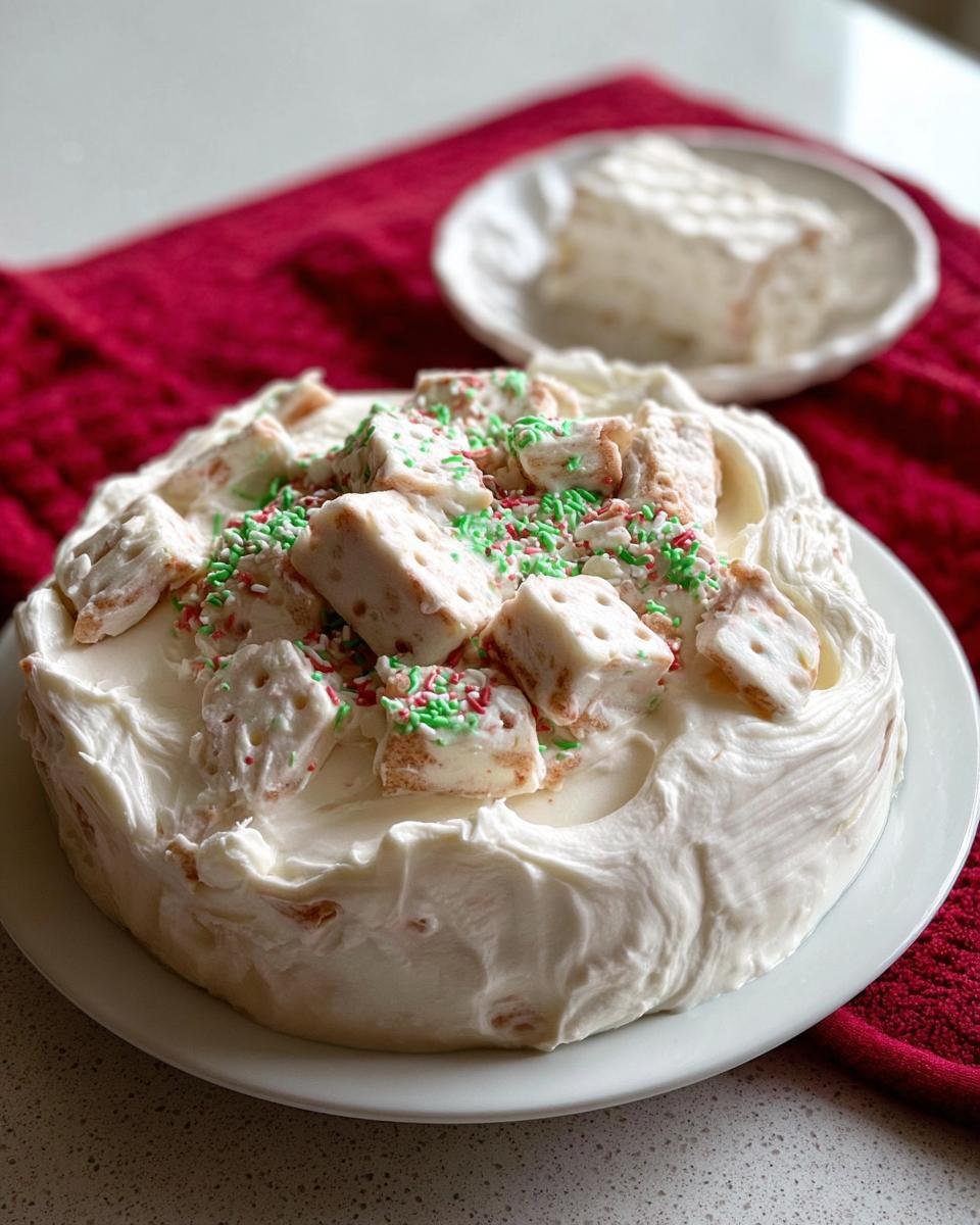 A festive Best Little Debbie Tree Cake Dip topped with chopped pieces and colorful sprinkles.