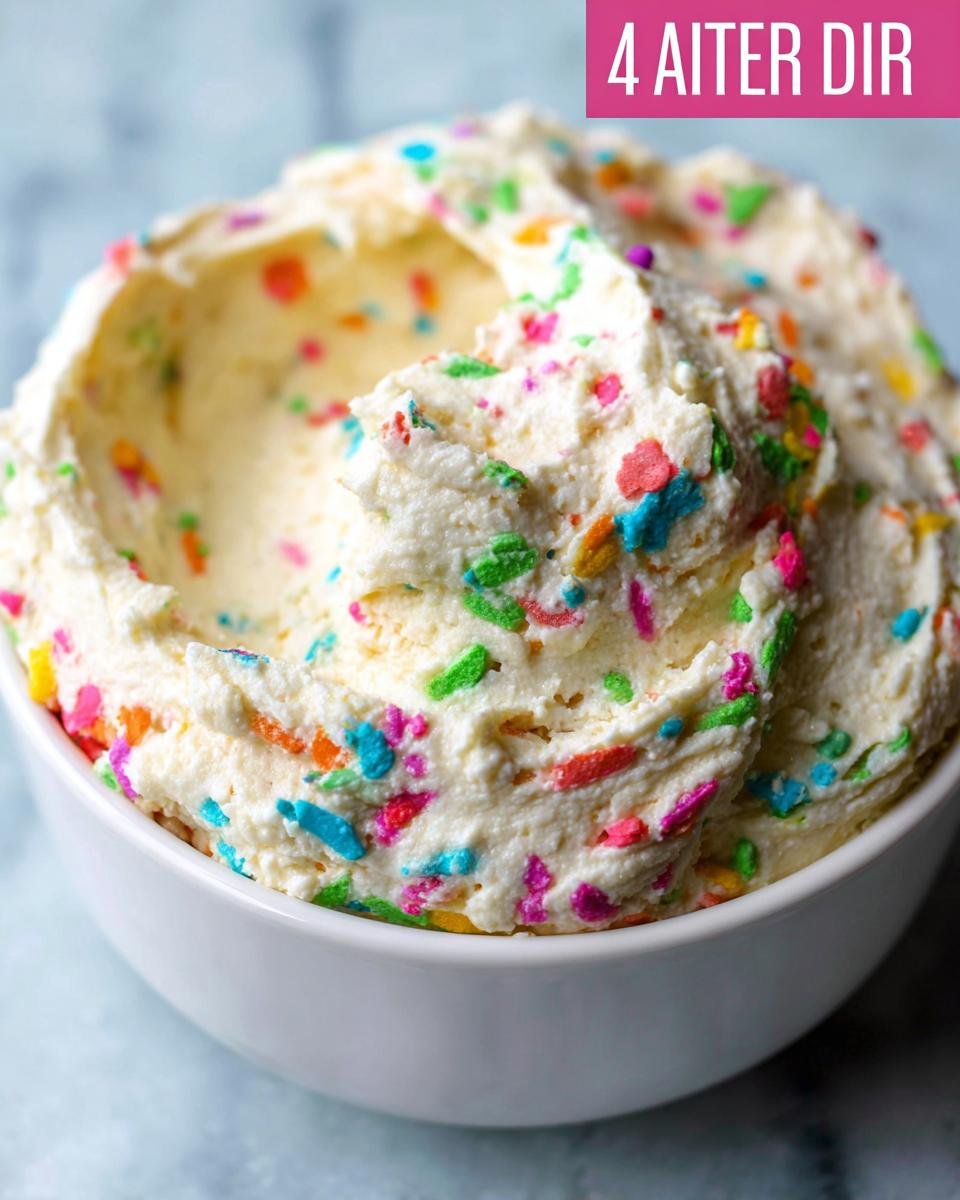A bowl filled with creamy, delicious cake dip recipe loaded with colorful funfetti sprinkles.