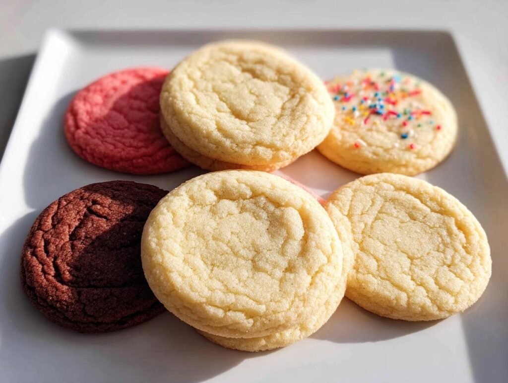 A close-up of assorted holiday cakes and cookies, including pink, chocolate, and sugar cookies with sprinkles.