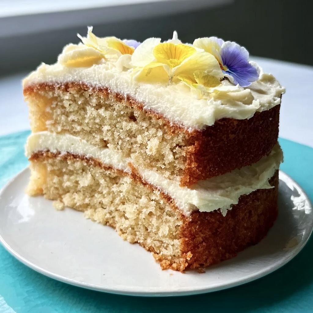 A delicious slice of vanilla cake with white frosting, decorated with edible flowers, perfect for wowing guests.