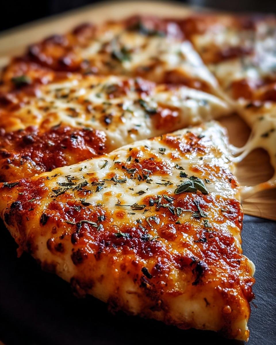 A close-up of a slice of 3-Ingredient Cottage Cheese Pizza, showing melted cheese and herbs.