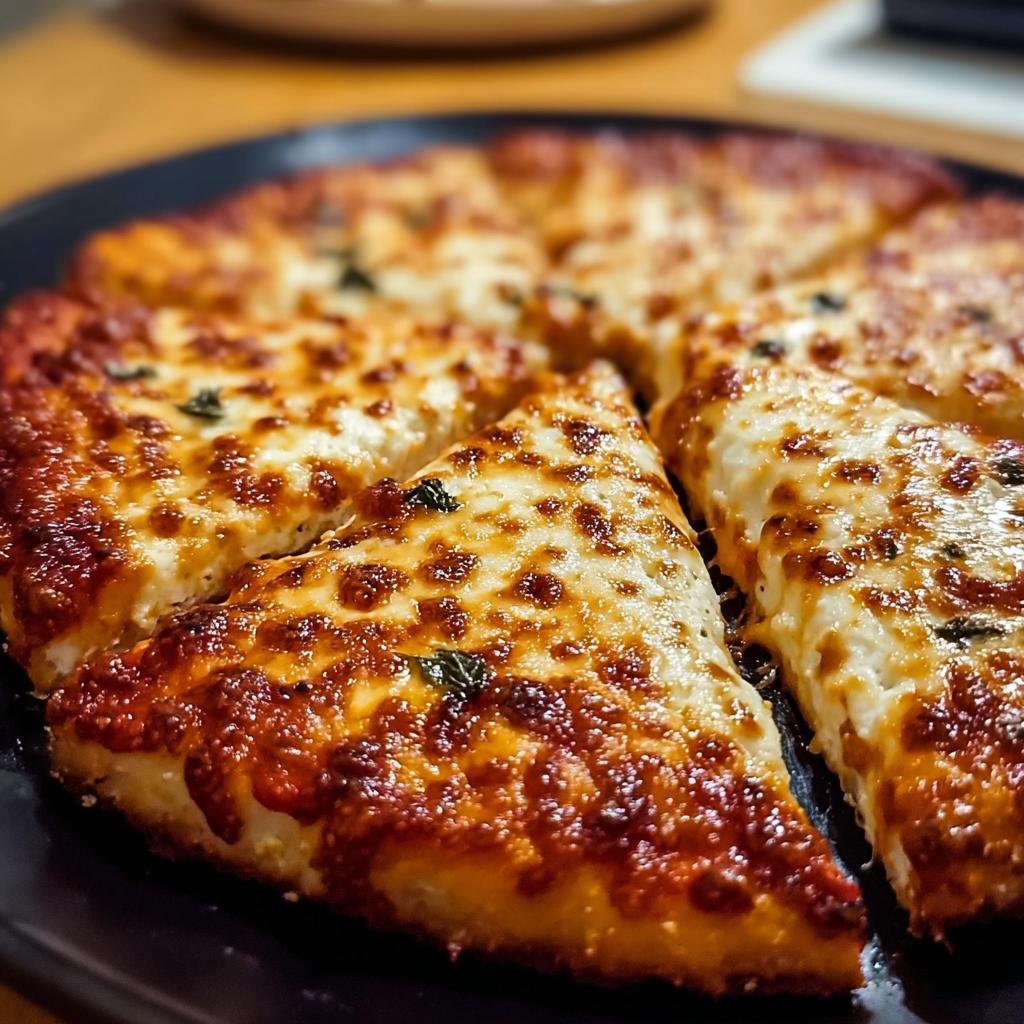 A close-up of a golden-brown, cheesy 3-Ingredient Cottage Cheese Pizza, sliced and ready to eat.