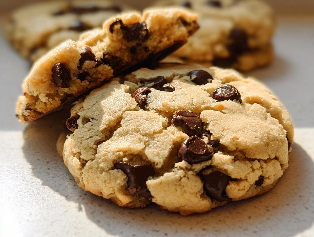 Close-up of delicious Chocolate Chip Cheesecake Cookies with melty chocolate chips.